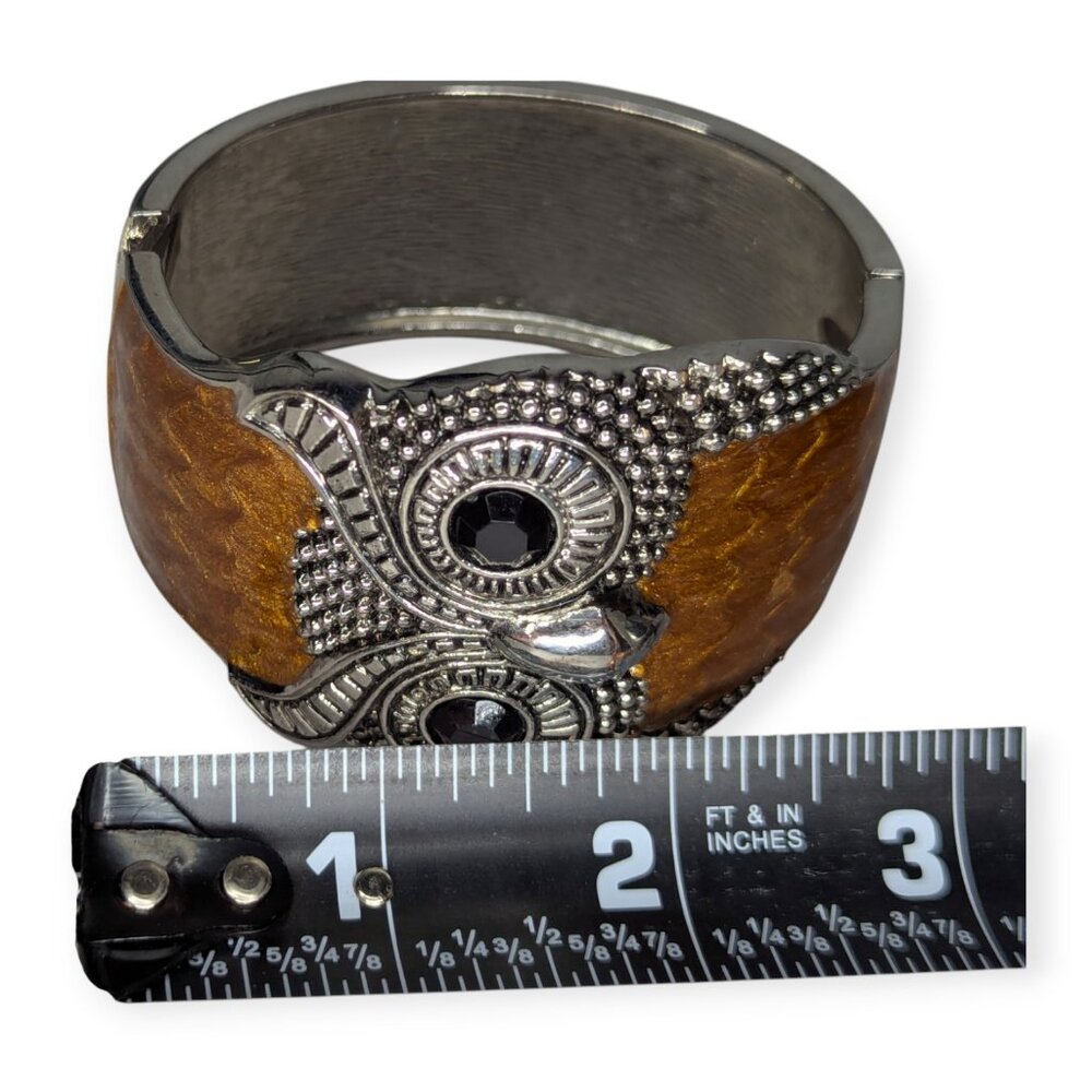 Wide Owl Cuff Silver Tone & Brown Accent Bangle Bracelet Hinged Fashion Jewelry - Picture 11 of 11